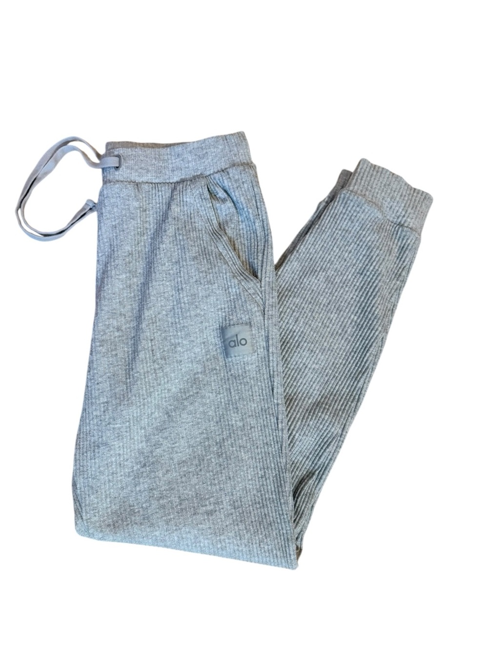 Alo Yoga Athletic Heather Grey Muse Ribbed Knit Jogger Sweatpants